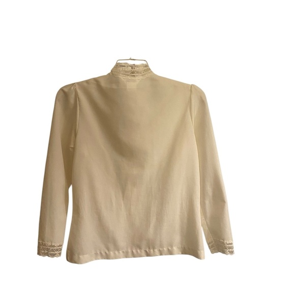vintage 70s off white  lace victoria inspired pearl button mock neck blouse . - Picture 7 of 8